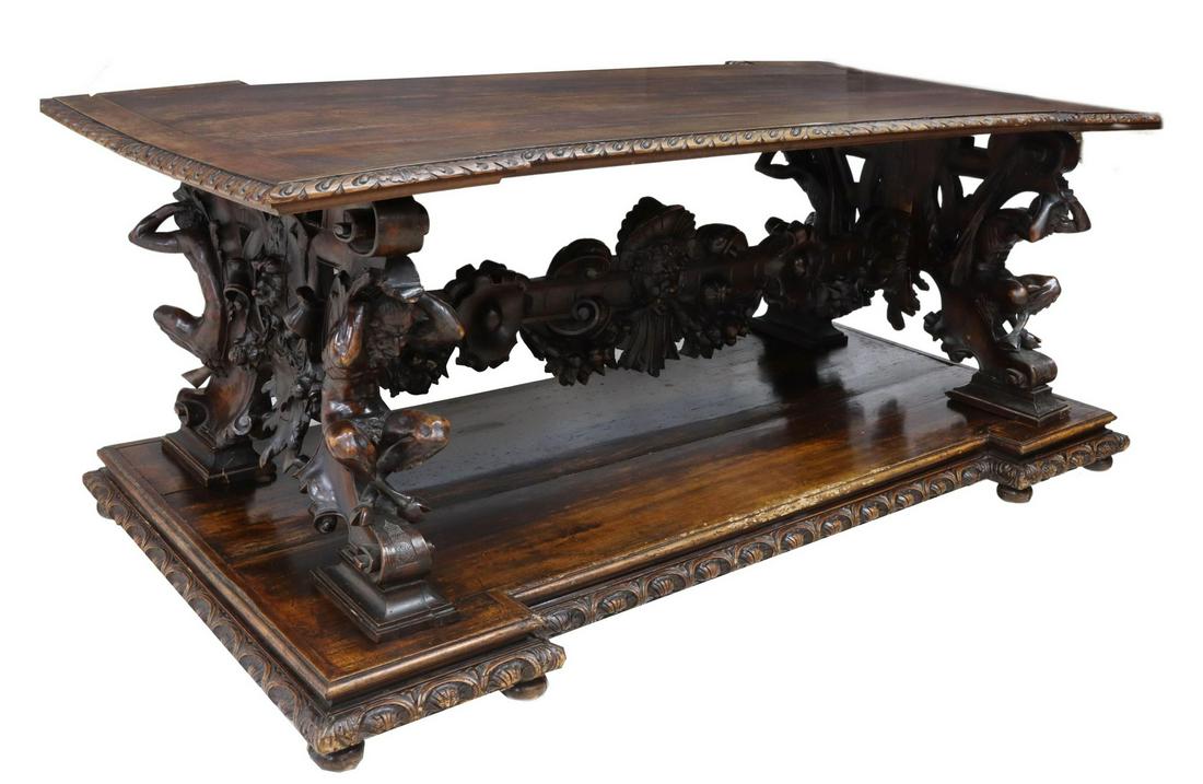RENAISSANCE REVIVAL CARVED WALNUT SATYR TABLE (1 of 6)