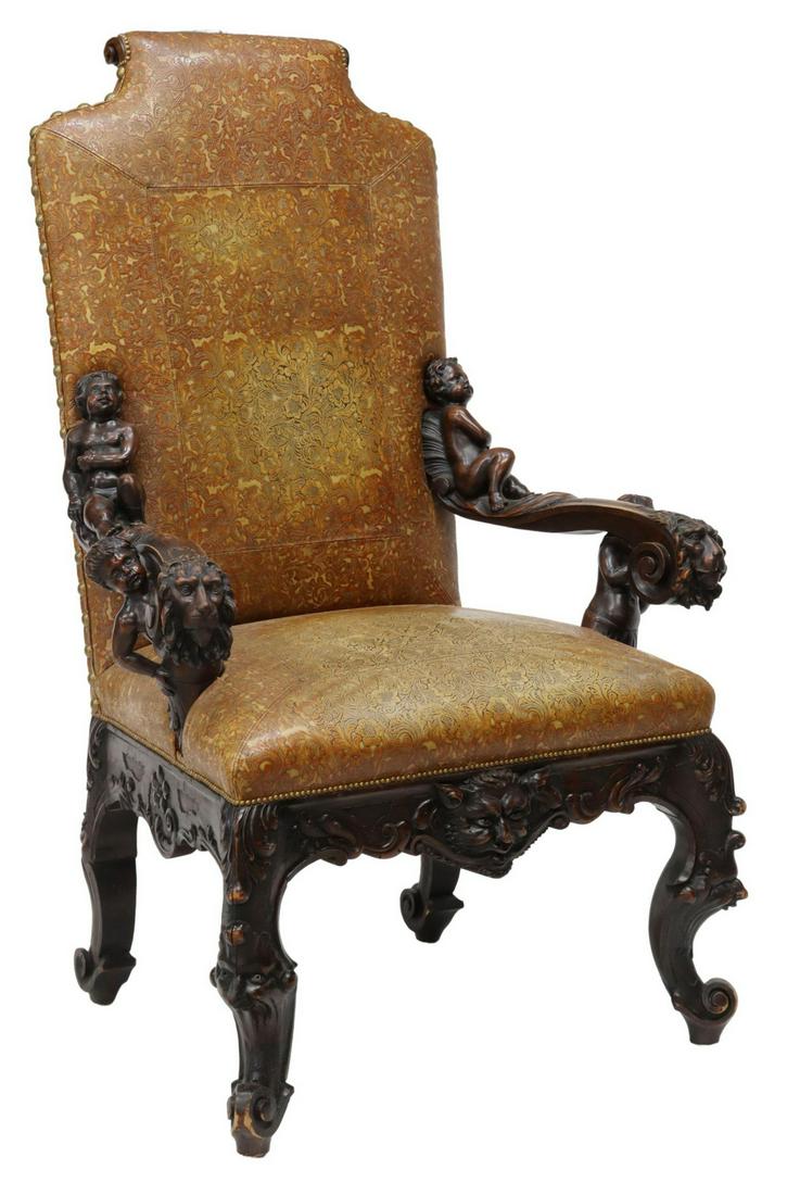 VENETIAN BAROQUE BRUSTOLON STYLE LEATHER ARMCHAIR (1 of 7)