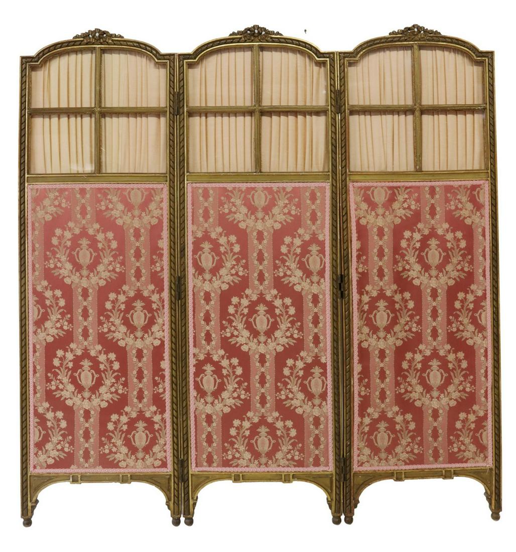 LOUIS XVI STYLE GILTWOOD 3-PANEL DRESSING SCREEN (1 of 2)