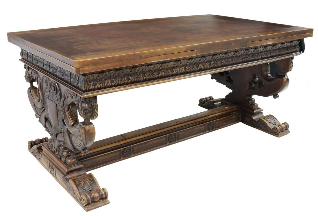 FRENCH RENAISSANCE REVIVAL WALNUT DRAW-LEAF TABLE (1 of 6)