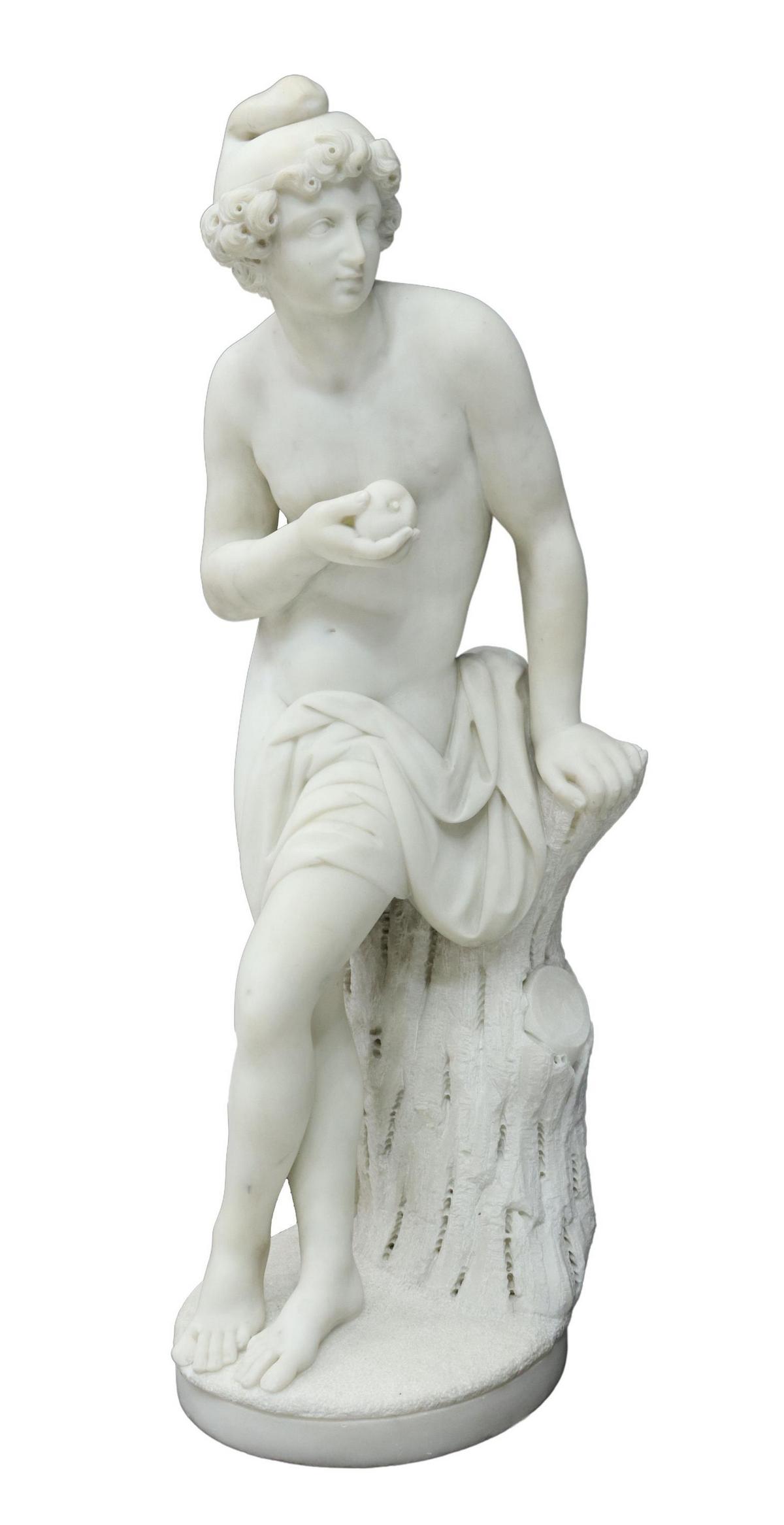 NEOCLASSICAL CARVED MARBLE SCULPTURE OF PARIS (1 of 3)