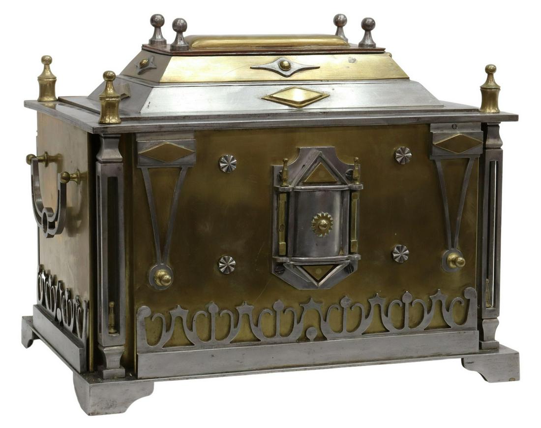 AUSTRIAN STEEL & BRASS JEWEL CASKET STRONG BOX (1 of 7)