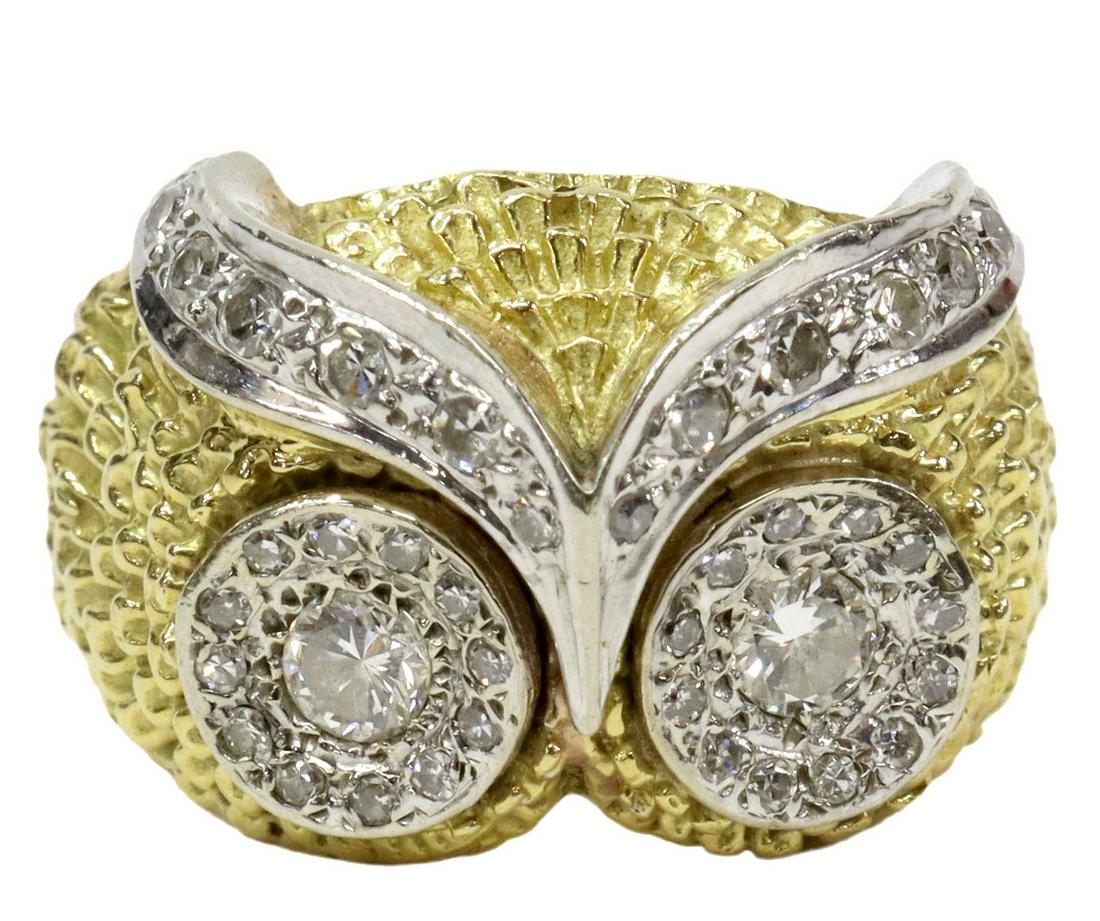 GENTS 18KT GOLD & DIAMOND CUSTOM OWL MASK RING (1 of 5)