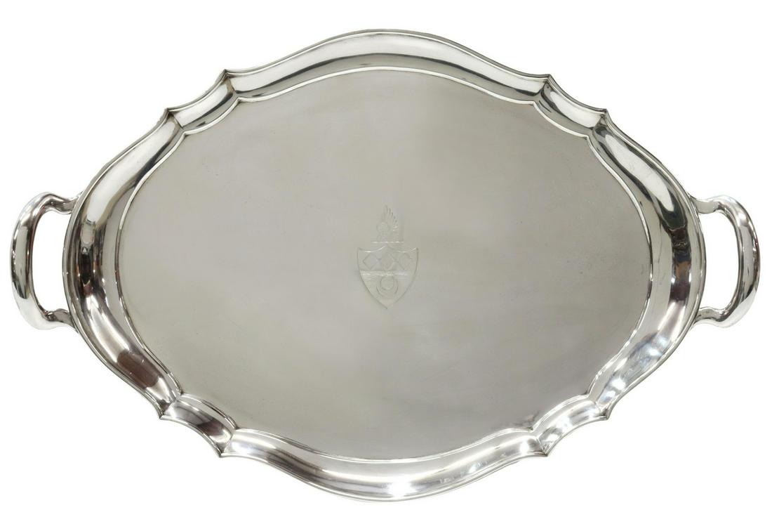 LARGE TIFFANY & CO. STERLING HANDLED ARMORIAL TRAY (1 of 5)