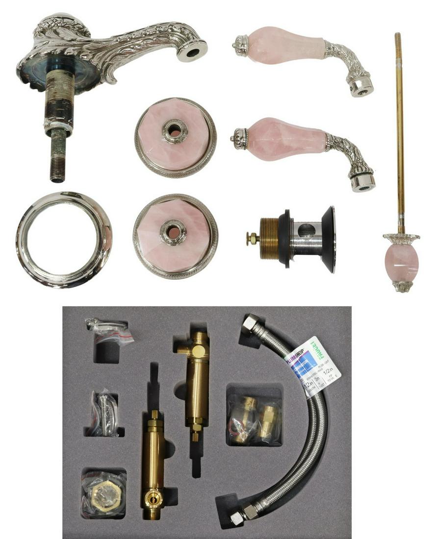 LOT) SHERLE WAGNER NICKEL & ROSE QUARTZ FAUCET SET (1 of 5)