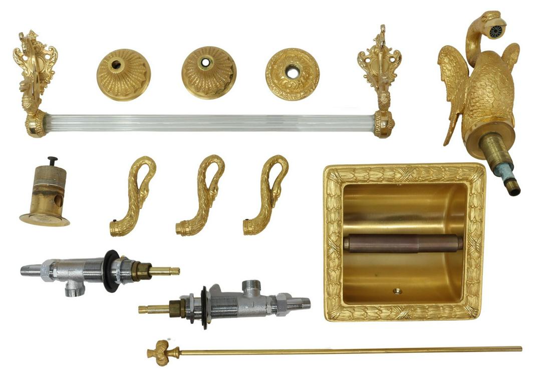 (LOT) SHERLE WAGNER GILT BRASS SWAN BATHROOM SET (1 of 2)