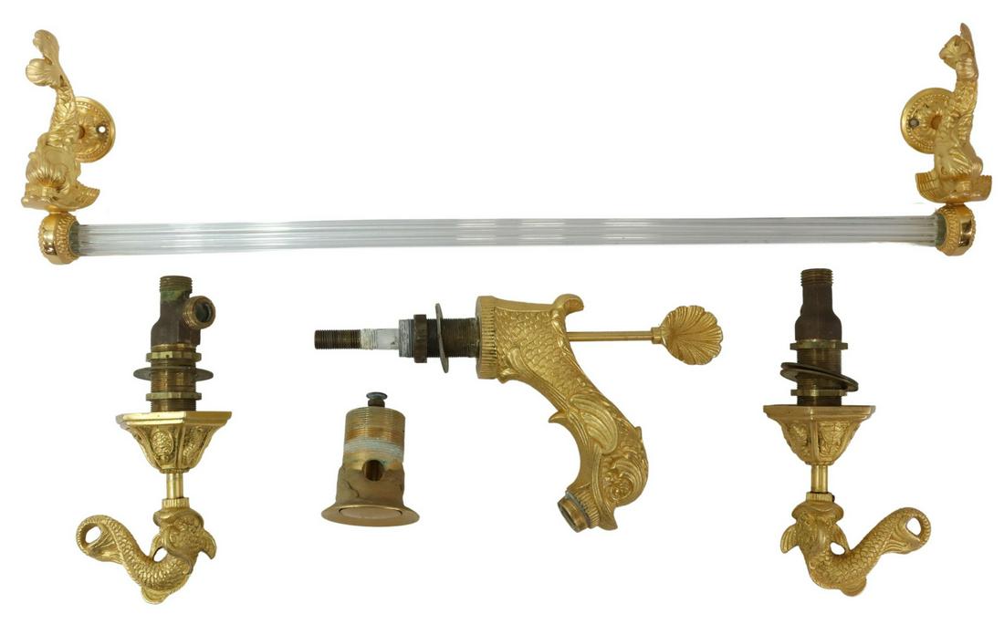 (LOT) SHERLE WAGNER GILT DOLPHIN BATHROOM SET (1 of 2)