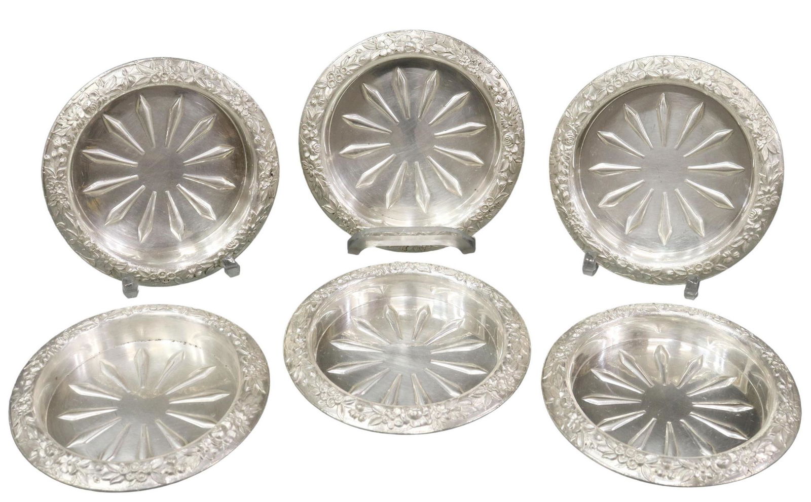 6) S. KIRK & SON STERLING FLORAL REPOUSSE COASTERS (1 of 5)