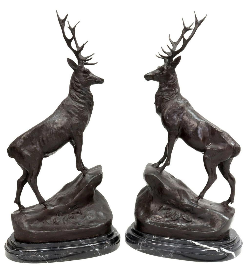 (2) PATINATED BRONZE STAGS AFTER JULES MOIGNIEZ (1 of 4)