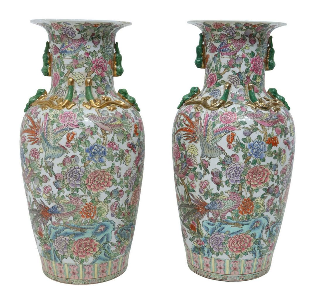 (2) CHINESE FAMILLE ROSE PORCELAIN FLOOR VASES (1 of 6)