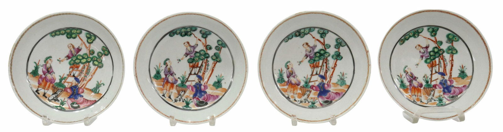 (4) CHINESE EXPORT PORCELAIN CHERRYPICKERS SAUCERS (1 of 2)