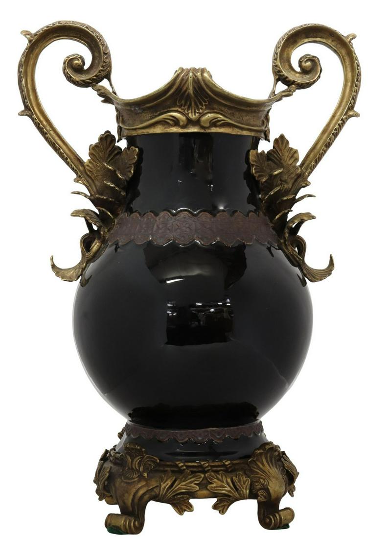 DECORATIVE BRONZE-MOUNTED GLAZED CERAMIC VASE (1 of 4)