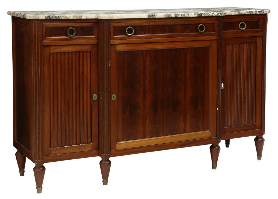 LOUIS XVI STYLE MARBLE-TOP MAHOGANY SIDEBOARD (1 of 5)
