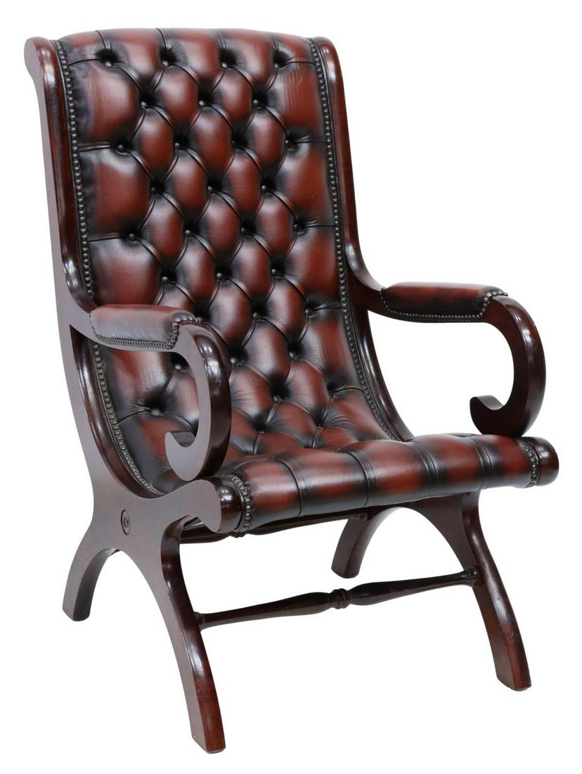 ENGLISH CAMPECHE STYLE BUTTONED LEATHER ARMCHAIR (1 of 3)