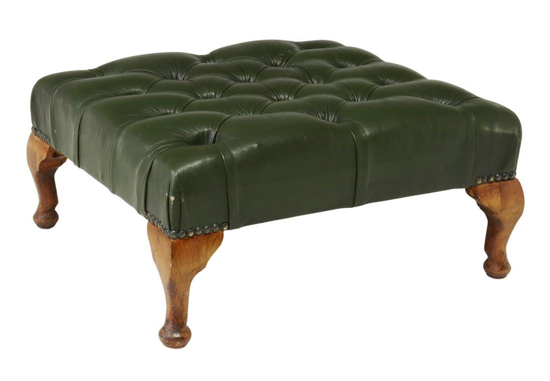 ENGLISH QUEEN ANNE STYLE TUFTED LEATHER FOOTSTOOL (1 of 4)