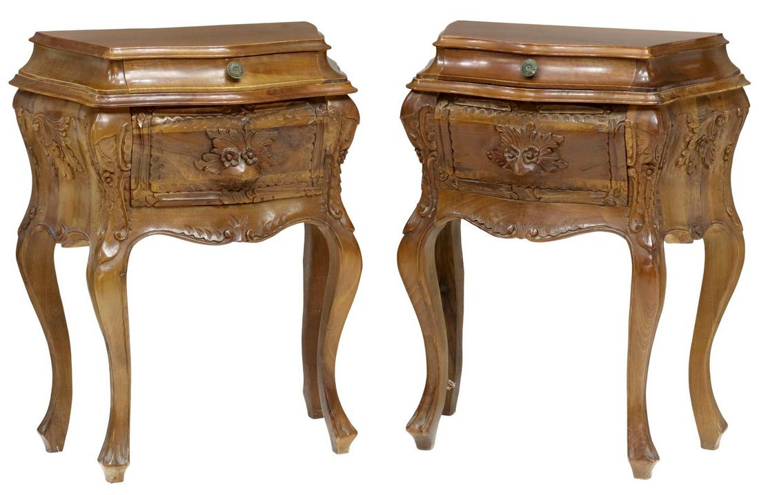 2) ITALIAN LOUIS XV STYLE WALNUT BOMBE NIGHTSTANDS (1 of 4)