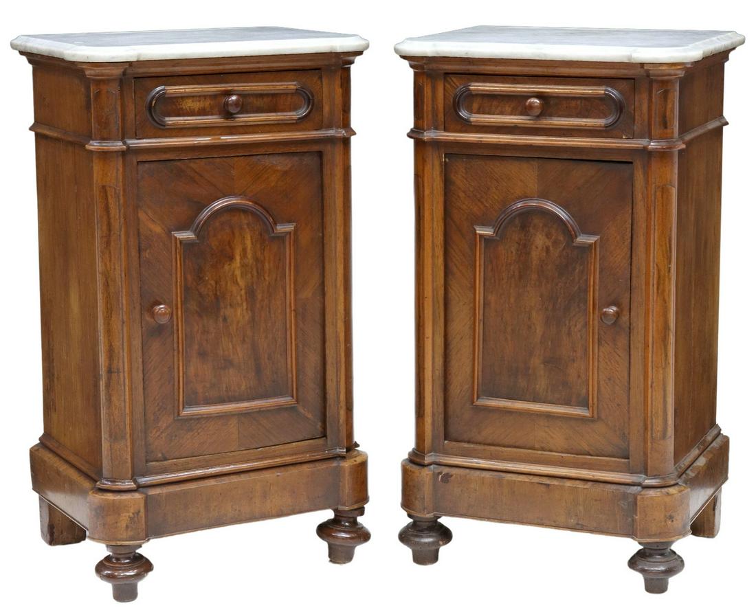 (2) ITALIAN MARBLE-TOP WALNUT BEDSIDE CABINETS (1 of 6)