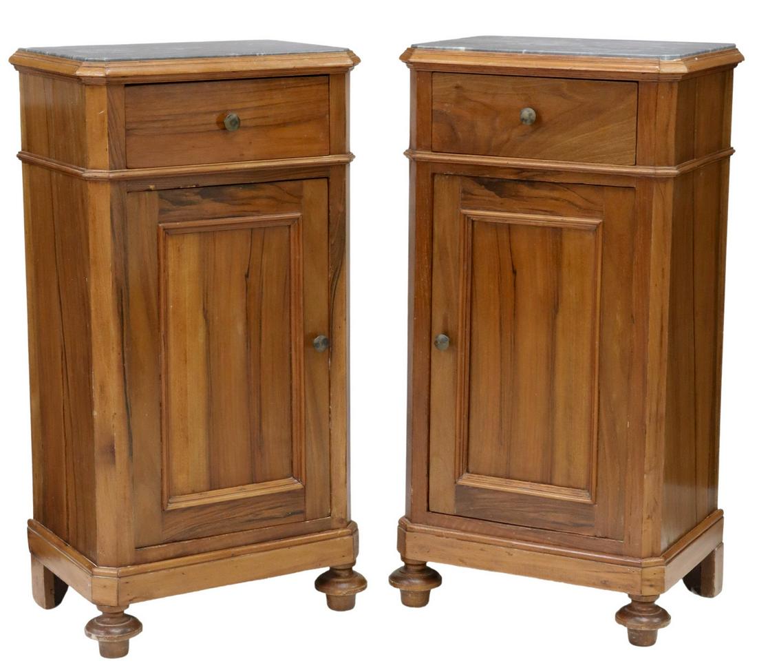 (2) ITALIAN MARBLE-TOP WALNUT BEDSIDE CABINETS (1 of 6)