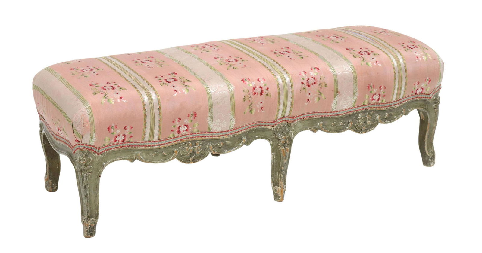FRENCH LOUIS XV STYLE SILK LISERE LOW FOOTSTOOL (1 of 4)