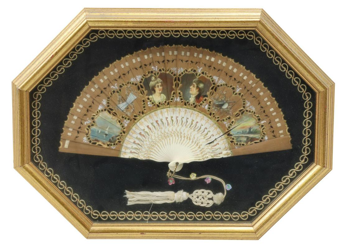 LADY'S FOLDING FAN IN GILTWOOD SHADOWBOX FRAME (1 of 3)