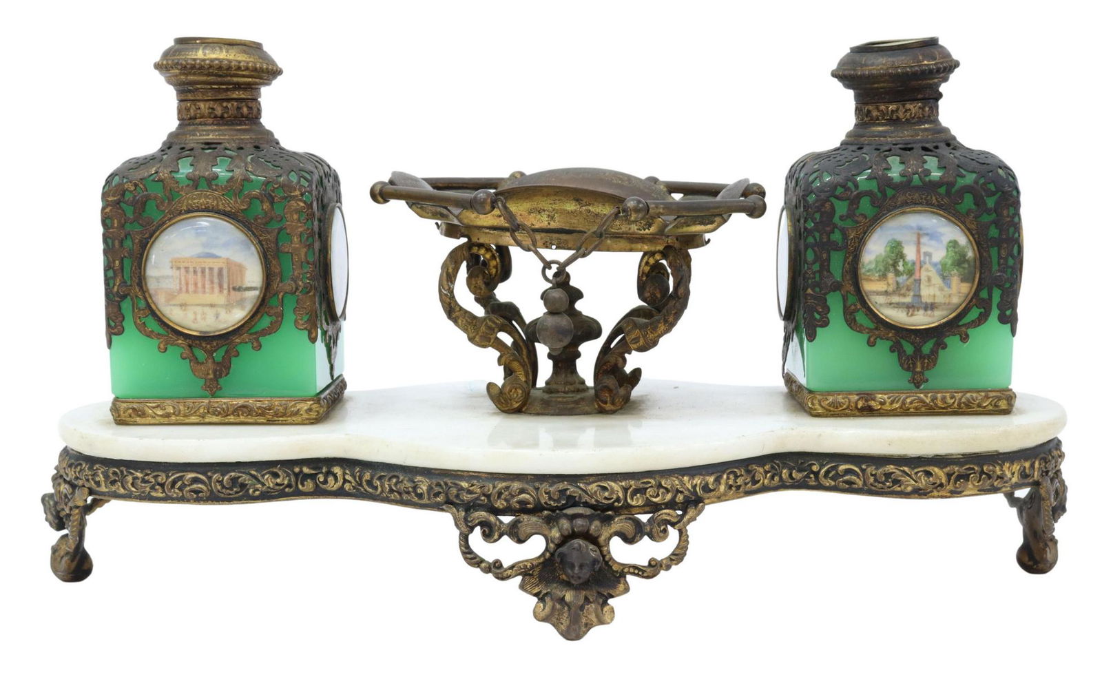 FRENCH GRAND TOUR GREEN OPALINE PERFUME STAND (1 of 5)