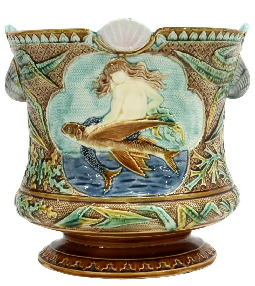 MAJOLICA MERMAID & SHELL CACHE POT PLANTER (1 of 6)
