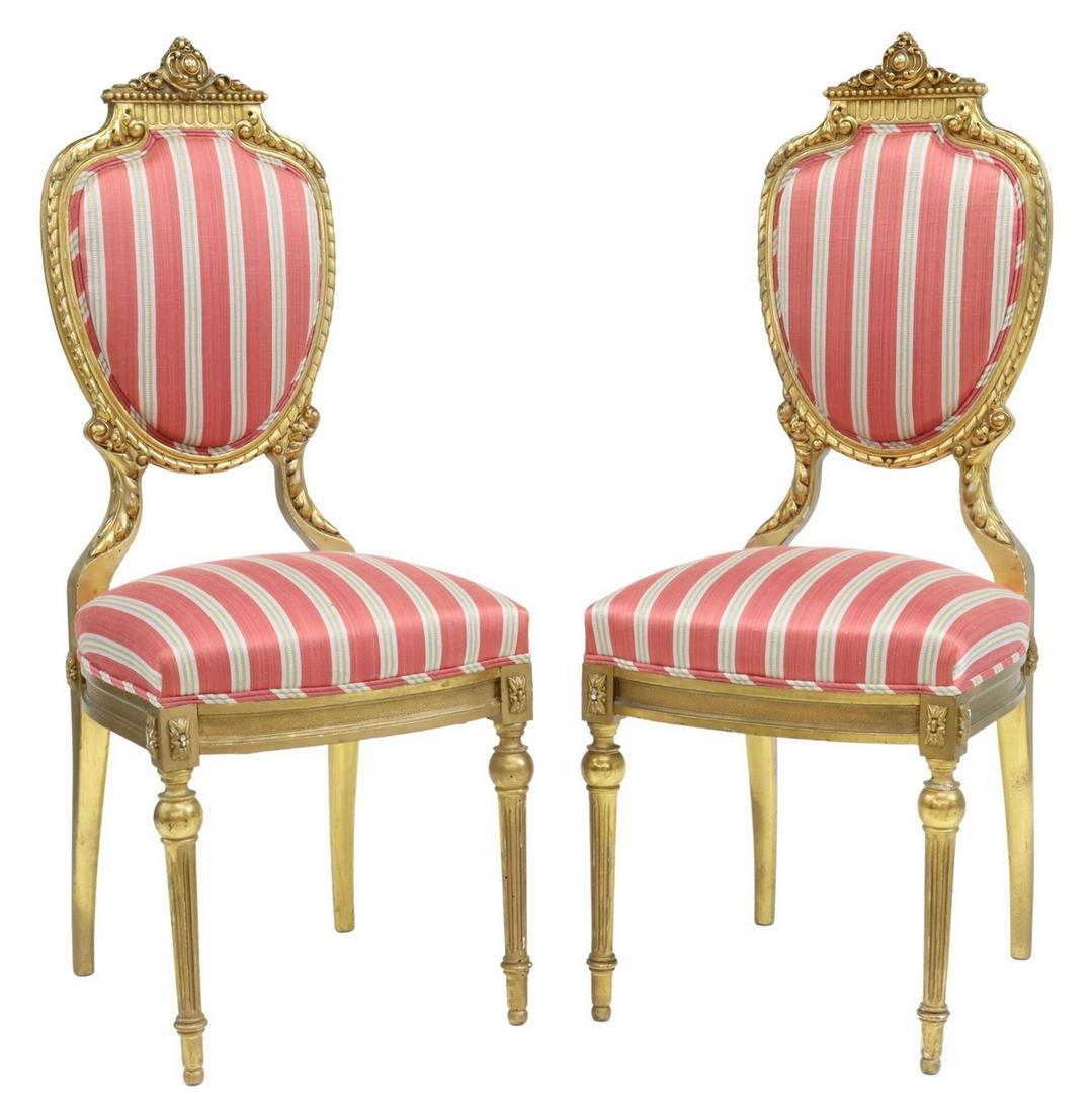 (2) FRENCH LOUIS XVI STYLE GILTWOOD SIDE CHAIRS (1 of 3)