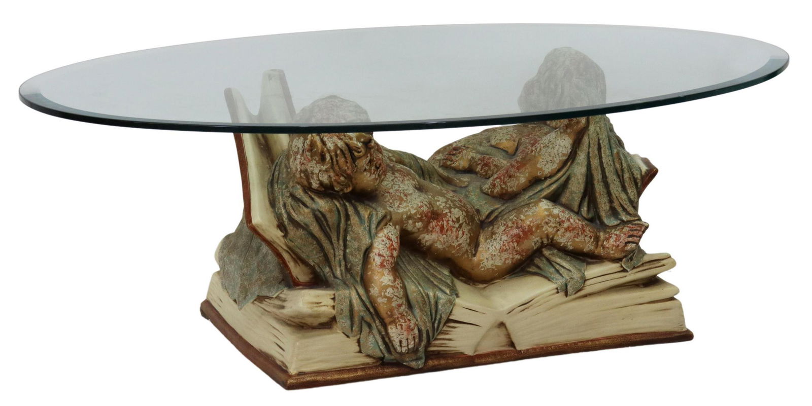 FRENCH GLASS-TOP FIGURAL COFFEE TABLE (1 of 4)