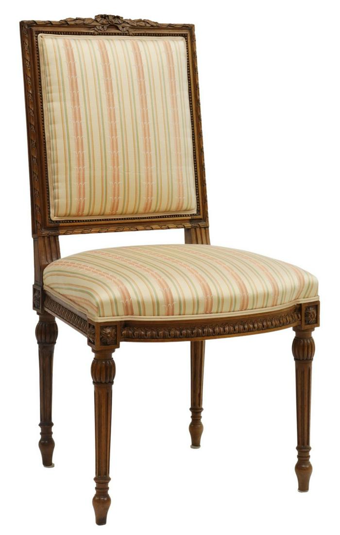FRENCH LOUIS XVI STYLE SILK UPHOLSTERED SIDE CHAIR (1 of 3)