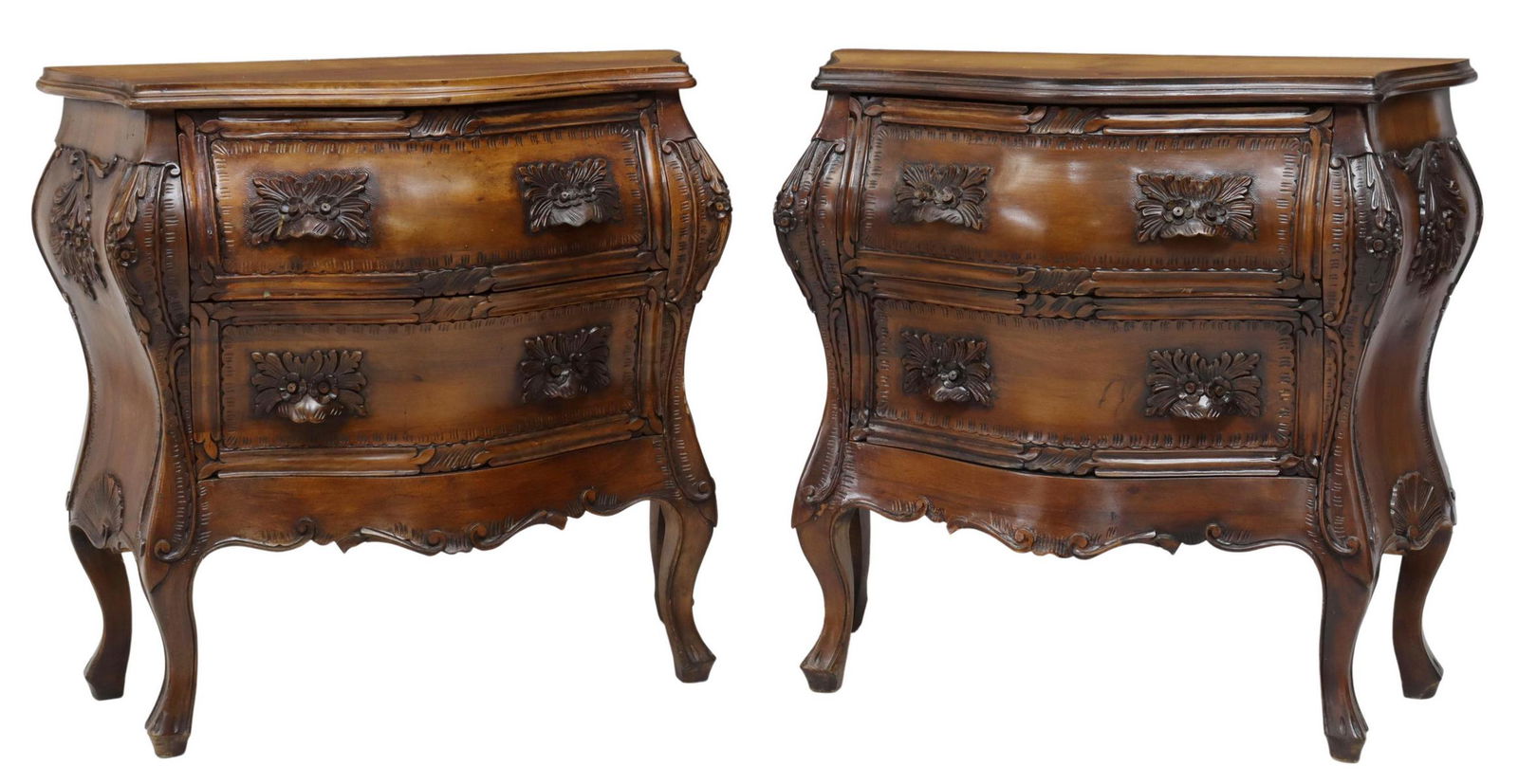 (2) ITALIAN LOUIS XV STYLE WALNUT BOMBE COMMODES (1 of 4)