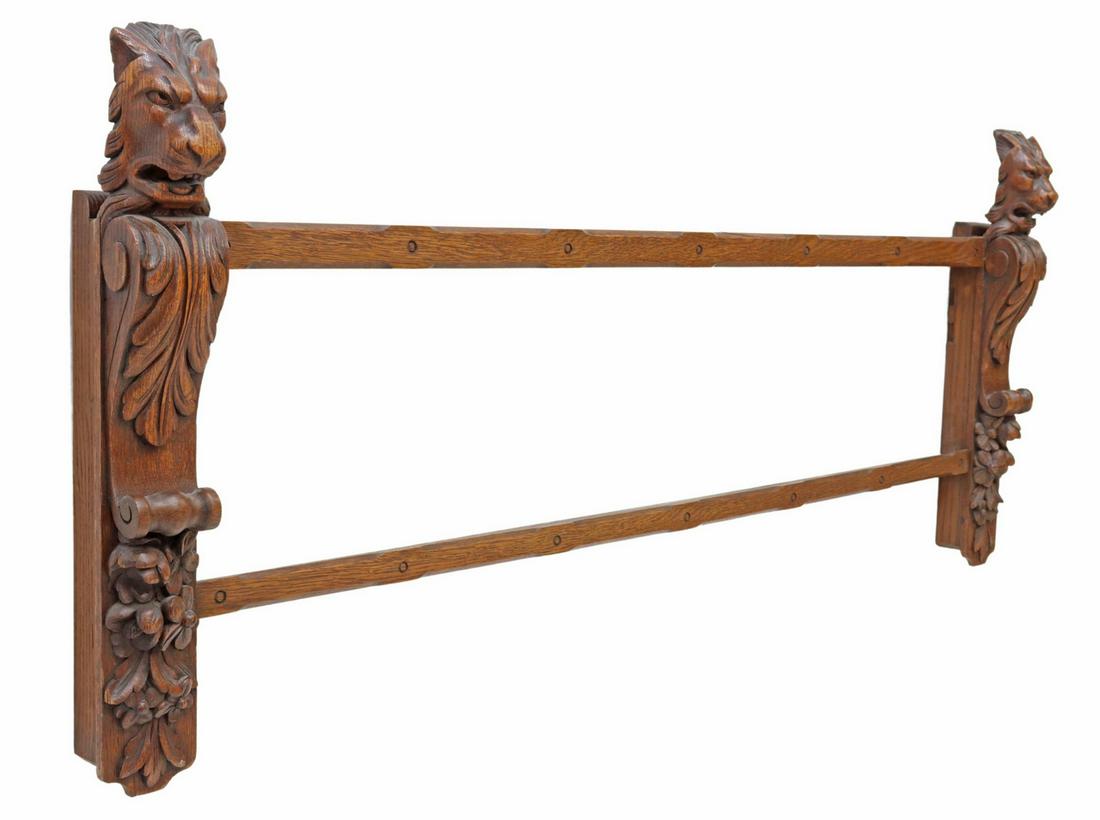 RENAISSANCE REVIVAL CARVED OAK HANGING PLATE RACK (1 of 3)