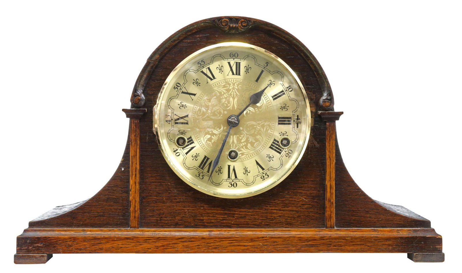 ENGLISH CLARION CLOCK CO. OAK CHIMING MANTEL CLOCK (1 of 5)