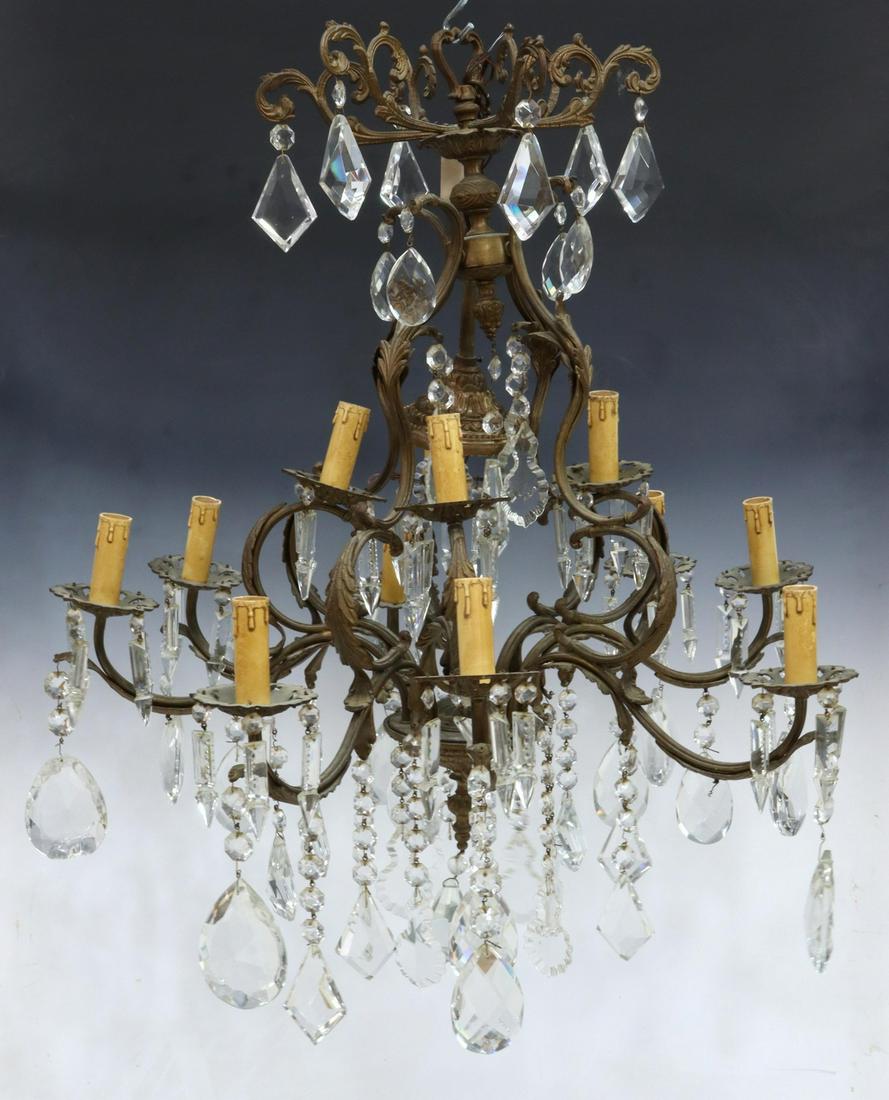 ITALIAN BRONZE & CRYSTAL TWELVE-LIGHT CHANDELIER (1 of 2)