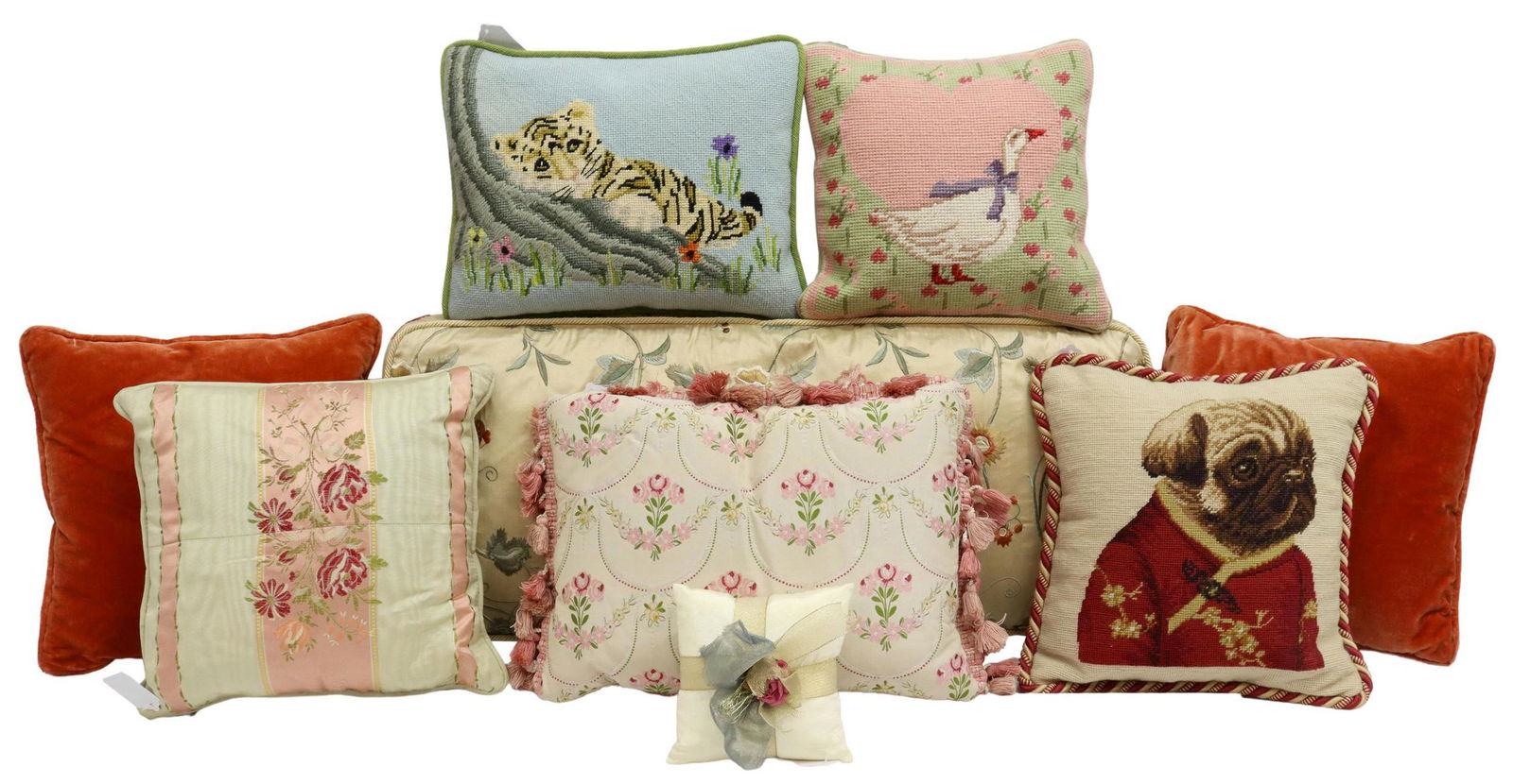 (9) DECORATIVE NEEDLEPOINT & SILK THROW PILLOWS (1 of 5)
