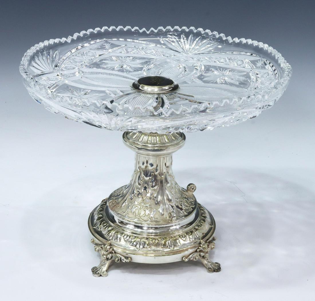 CUT GLASS & SILVER PLATE CENTERPIECE CAKE STAND (1 of 5)