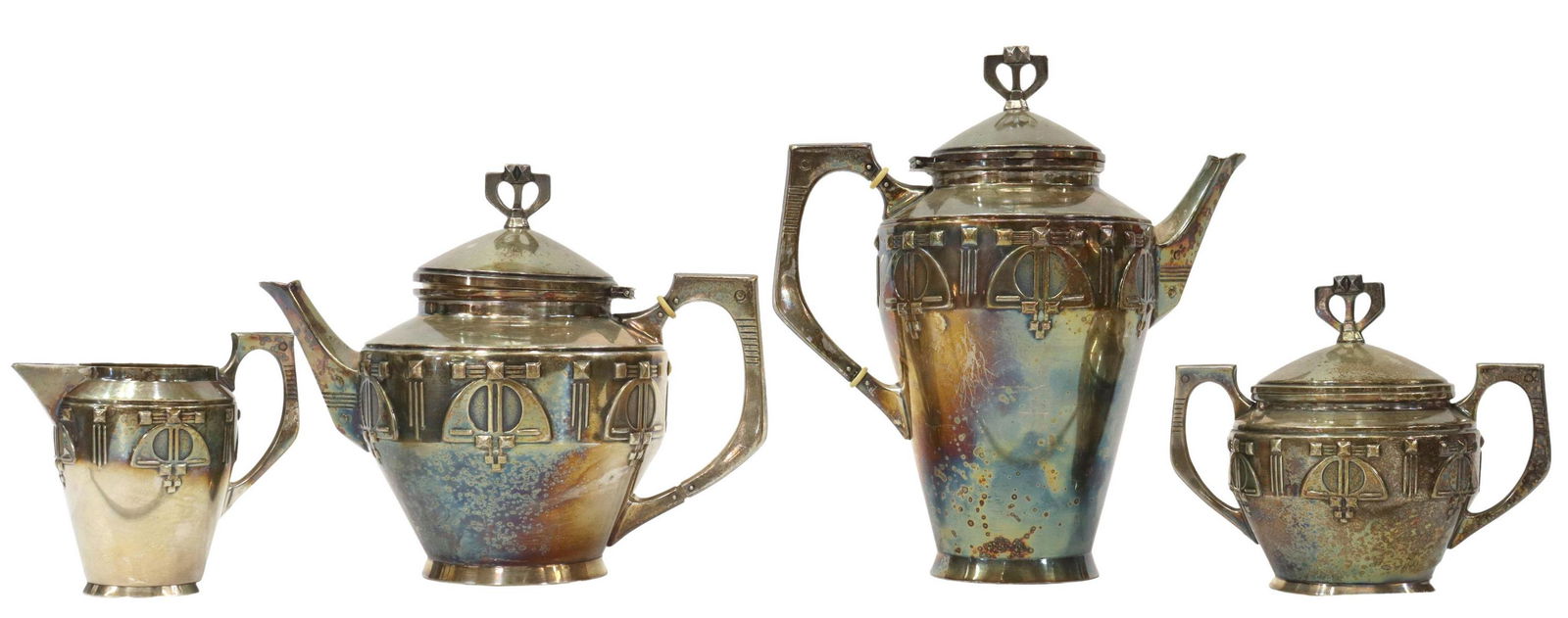 (4) JUGENDSTIL SILVER PLATE TEA & COFFEE SERVICE (1 of 9)