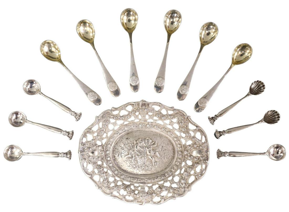 (13) SILVER SALT SPOONS & RETICULATED DISH (1 of 11)