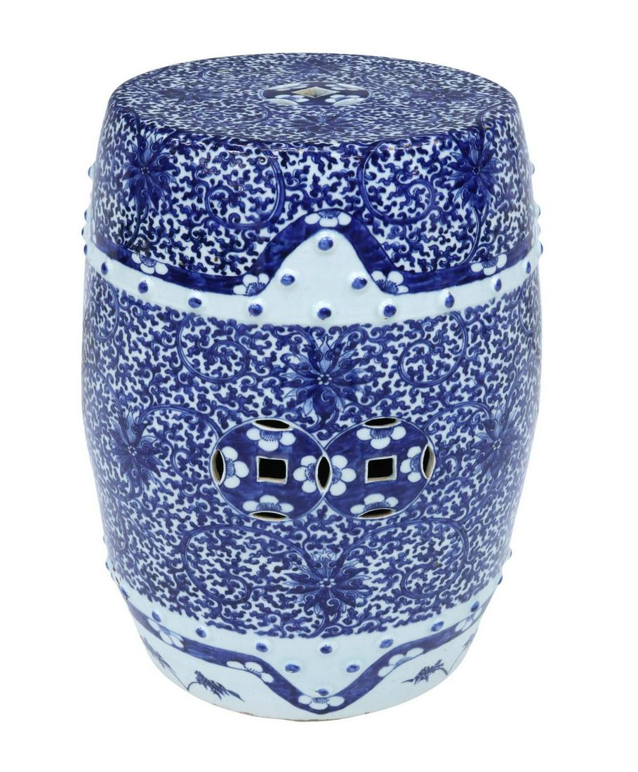 CHINESE BLUE & WHITE PORCELAIN GARDEN STOOL (1 of 4)