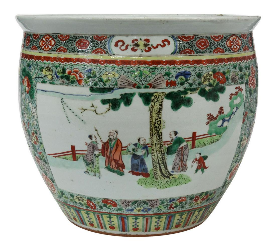 CHINESE FAMILLE VERTE PORCELAIN CACHE POT PLANTER (1 of 4)