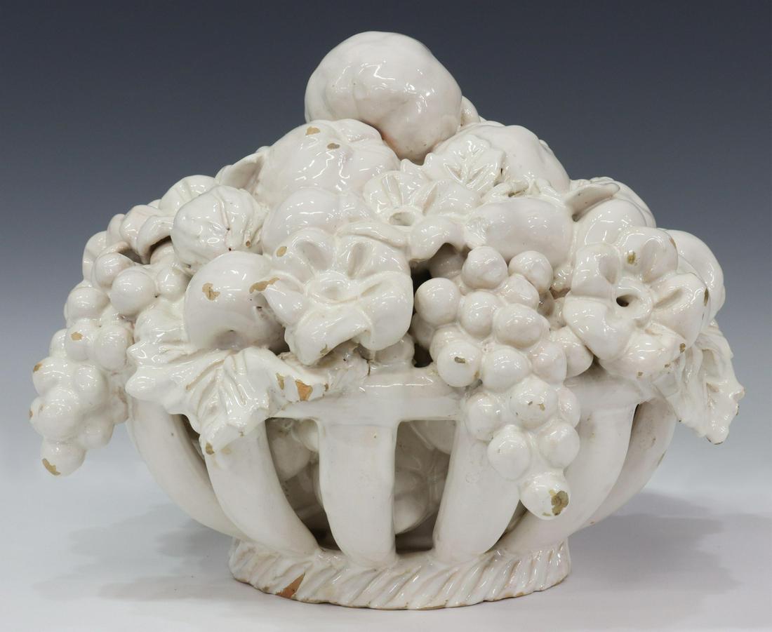 ITALIAN MAJOLICA FRUIT & FLOWER BASKET CENTERPIECE (1 of 3)