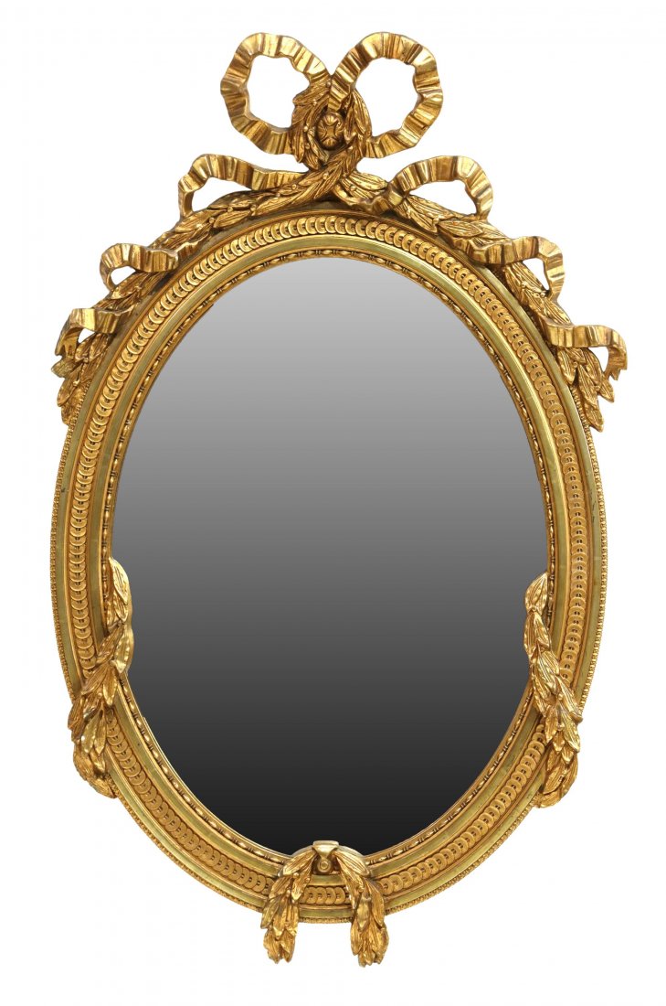 LOUIS XVI STYLE OVAL GILTWOOD & COMPOSITE WALL MIRROR (1 of 3)