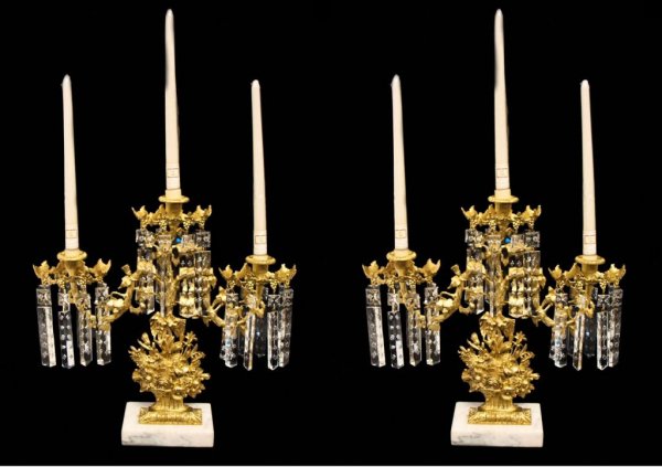 AMERICAN VICTORIAN GILT GIRANDOLE CANDLE SUITE