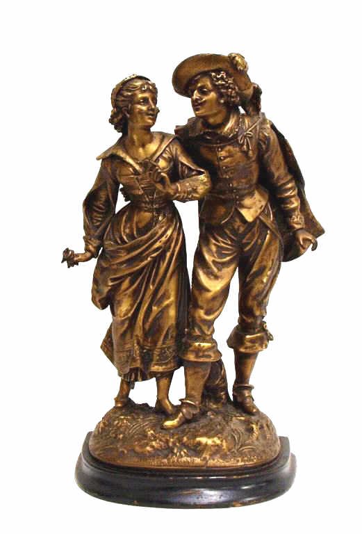 VICTORIAN PATINATED METAL FIGURAL GROUP ON BASE