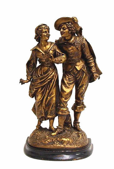 VICTORIAN PATINATED METAL FIGURAL GROUP ON BASE
