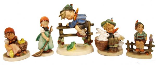 (5) HUMMEL FIGURES: CHICK GIRL, SWEEPER, WAYSIDE