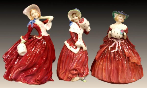 (3) ROYAL DOULTON PORCELAIN LADIES IN RED