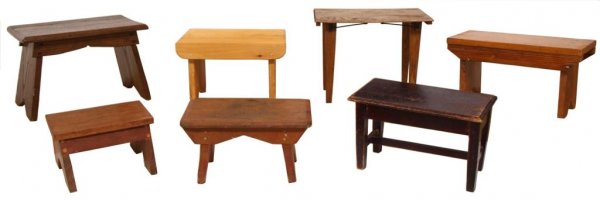 ANTIQUE & VINTAGE WOOD FOOTSTOOL GROUPING
