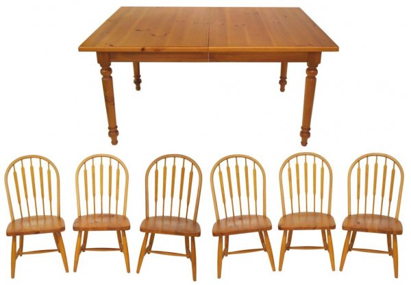 (7PC) DINING ROOM SUITE, EXTENSION TABLE & CHAIRS