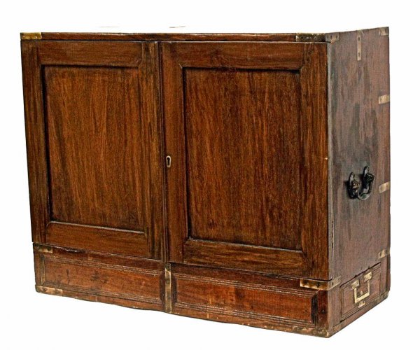 COLONIAL BRASS BOUND TEAKWOOD CAMPAIGN CABINET
