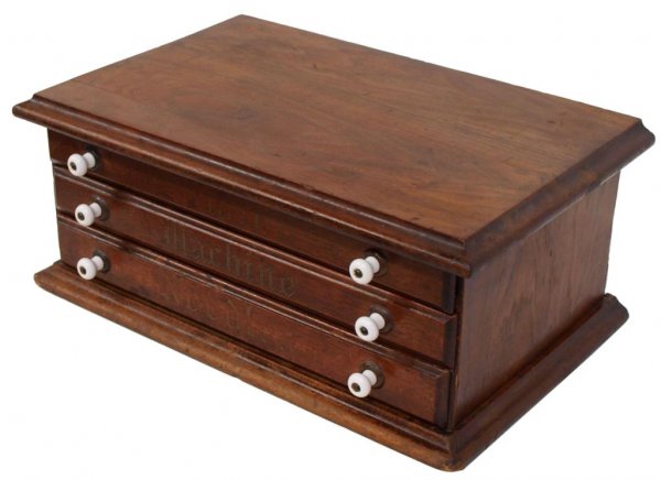 ANTIQUE THREE-DRAWER FITTED SPOOL CABINET